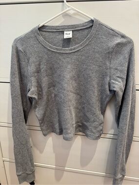 TNA Women's Gray Waffle-Knit Long Sleeve Crop Top